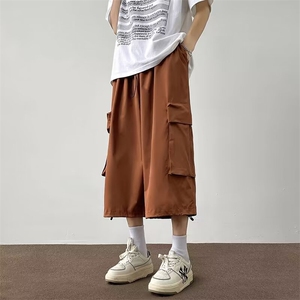 高街大口袋工装七分裤男生潮牌宽松阔腿哈伦休闲短裤D1094/P42图片