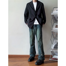 B221美式ins高街暗黑拼接直筒工装牛仔裤LK24147-P70控98，男装牛仔裤，电商B221