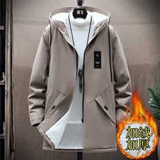 加绒加厚中长款休闲风衣流行时尚连帽夹克男外套JK8929加绒款-P40，男装夹克，星座1402-1