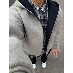 抖音得物高品质二开 25秋冬美式重磅宽松结构双面连帽卫衣外套W68图片