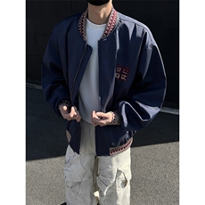 民主风提花拼接飞行夹克棒球服男xh94-特60，男装夹克，电商B367