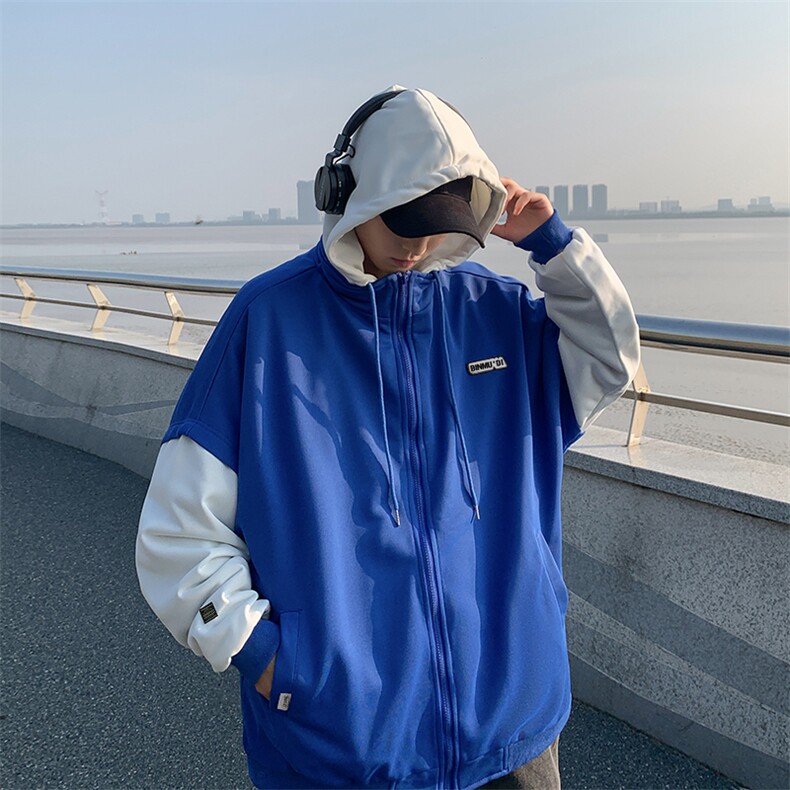 2022韩版宽松连帽开衫卫衣秋冬季拼接撞色潮流外套W6184-P52,男装卫衣,星座512-2