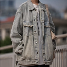 潮牌美式做旧水洗拼接牛仔外套男女复古宽松百搭夹克W016-P59网图，男装工装外套，电商B245