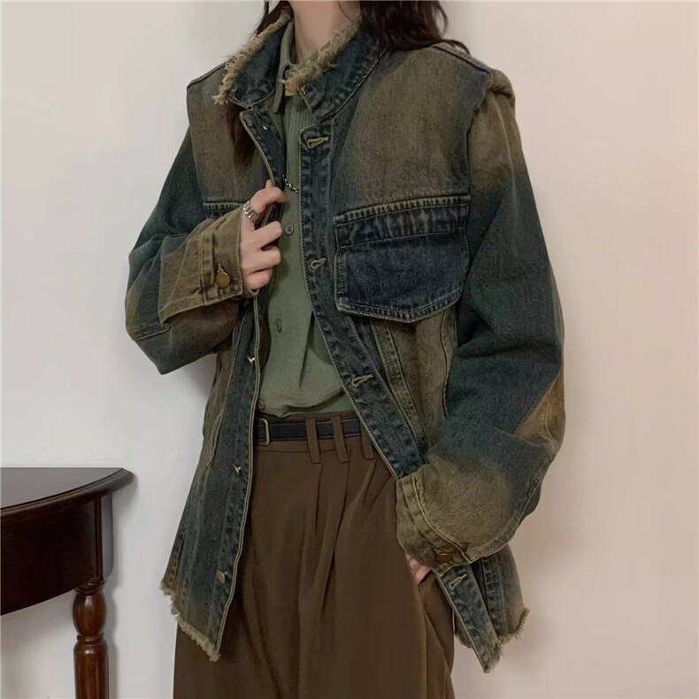 港风春秋款男女牛仔夹克衫立领流苏渐变色外套JK2053P60,男装夹克,星座1013-1