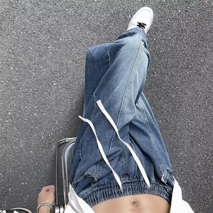牛仔裤男美式复古潮牌裤子宽松直筒设计感阔腿休闲长裤子WN66-P40图片