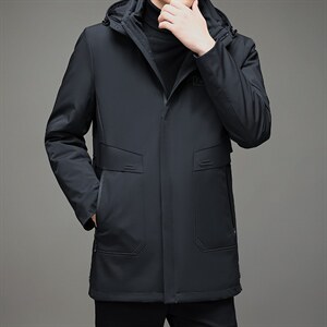 中长款90灰鸭绒羽绒服男士帽内胆可卸2023新款保暖羽绒袄外套男装图片