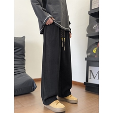 2025秋冬麦穗纹宽松大码休闲裤阔腿直筒长裤子K9755/特P35黑色，男装休闲裤，电商A094