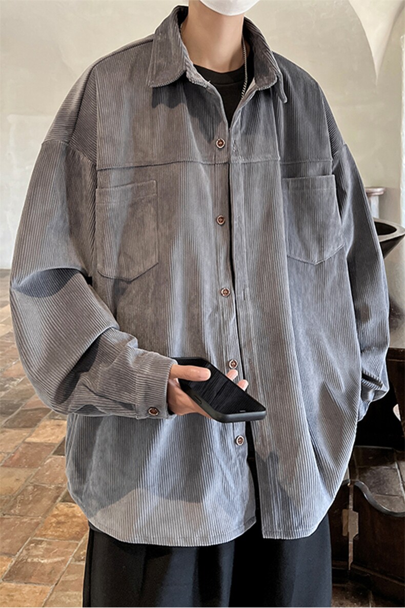 wassuphappy灯芯绒长袖衬衫男士春秋季2025新款潮流休闲衬衣外套,男装衬衫,电商A059