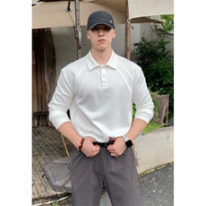 抖音得物高品质美式高街重磅曼巴棉结构螺纹拼接翻领卫衣长袖T恤，男装T恤，电商A486-1