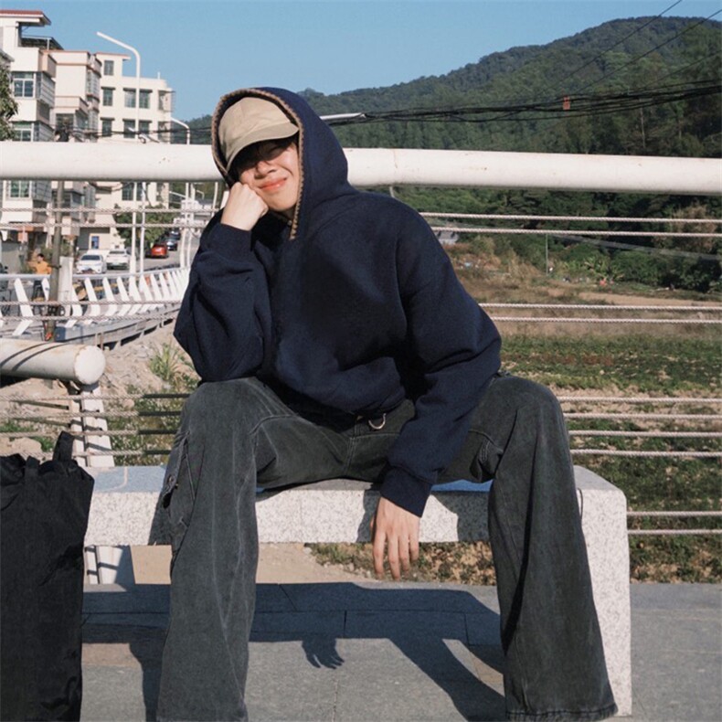 抖音得物高品质二开25秋冬美式重磅宽松纯色连帽贝壳刺绣卫衣W63,男装卫衣,电商A486
