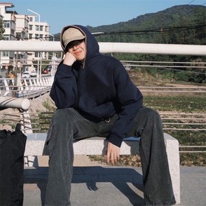 抖音得物高品质二开 25秋冬美式重磅宽松纯色连帽贝壳刺绣卫衣W63图片
