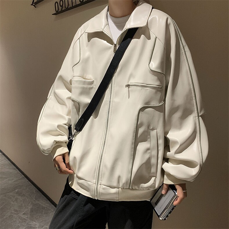 文艺夹克拉链潮流标准外穿男春秋潮长袖新款日系皮衣W5010-P58,男装皮衣,星座412