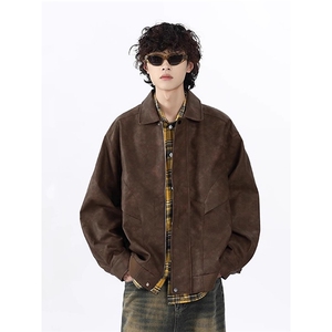 美式复古棕色做旧皮衣外套男秋季美拉德vintage宽松机车夹克痞帅,男装皮衣,星座1210-1