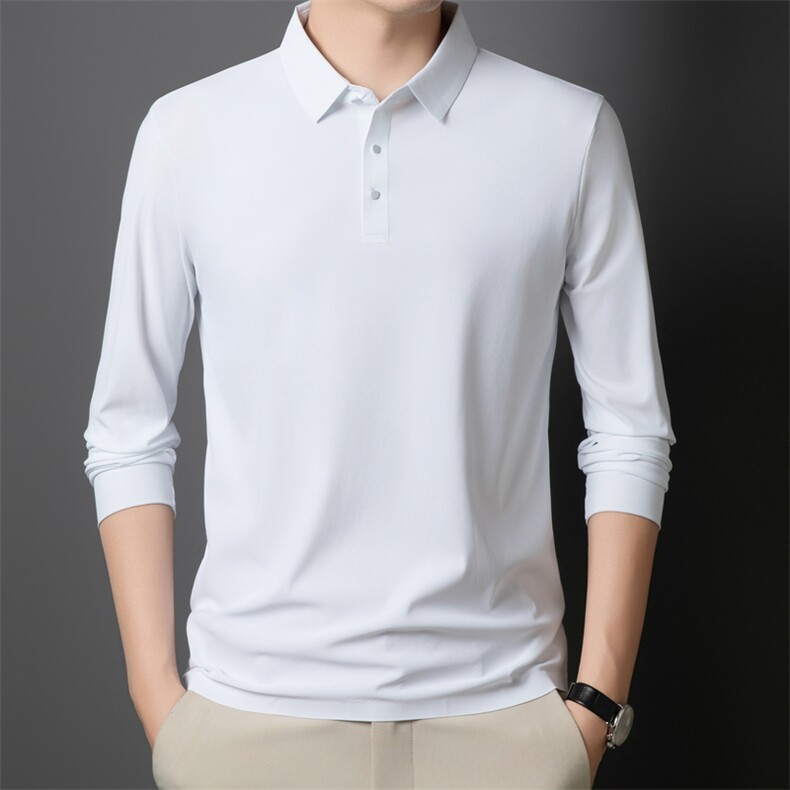 长袖t恤男秋季纯色弹力翻领Polo衫商务休闲打底上衣PL12366-P40,男装T恤,星座610（原A335）