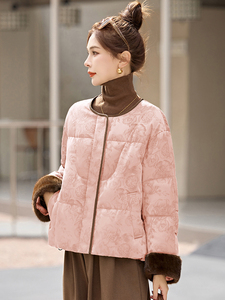 设计感立领拼接羽绒服女2025年冬季新款小个子白鸭绒短款图片