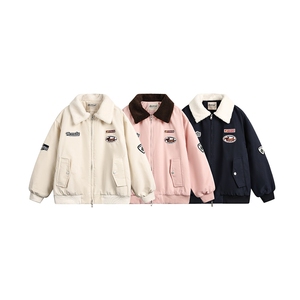 2025冬款翻领摇粒绒拼色绣标棉服-5661-228,微胖的卫衣搭配图片