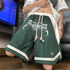 麂皮绒复古撞色印花短裤男夏休闲篮球运动五分裤XZ514-2-1537-P43，男装牛仔裤，星座514-2(原B239)