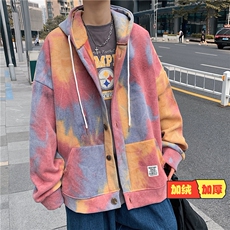 A104-P65加绒原宿风连帽卫衣男士大码宽松开衫男外套男，男装卫衣，电商A040