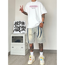 B221美式ins高街暗黑小众百搭牛仔短裤五分裤LK23090-P55控78，男装牛仔裤，电商B221
