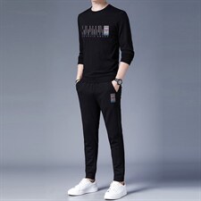 商务休闲运动服套装男春秋季长袖印花圆领卫衣高端中年男士两件套，男装休闲套装，电商B212（原钱塘6029）