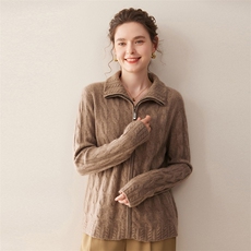 2025秋冬百搭时尚翻领羊绒开衫外套，女装羊绒衫，珍丝贝尔