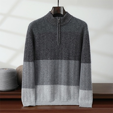 秋冬新款半拉链针织套头上衣时尚百搭，男装针织衫/毛衣，隆格羊绒