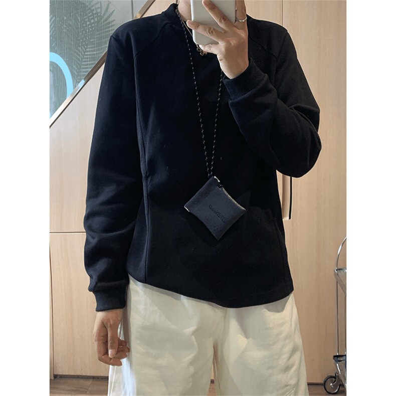 抖音得物品质美式高街重磅曼巴棉结构硬阔boxy版潮牌卫衣长袖T恤,男装T恤,电商A486