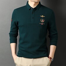 BP6678钱塘2020-2秋季男士长袖商务休闲纯翻领T恤纯色上衣P65，男装T恤，钱塘207-2