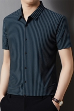 新款男士条纹短袖衬衫男条纹免烫时尚品质商务宽松潮服上衣，男装衬衫，钱塘6003（原4033）