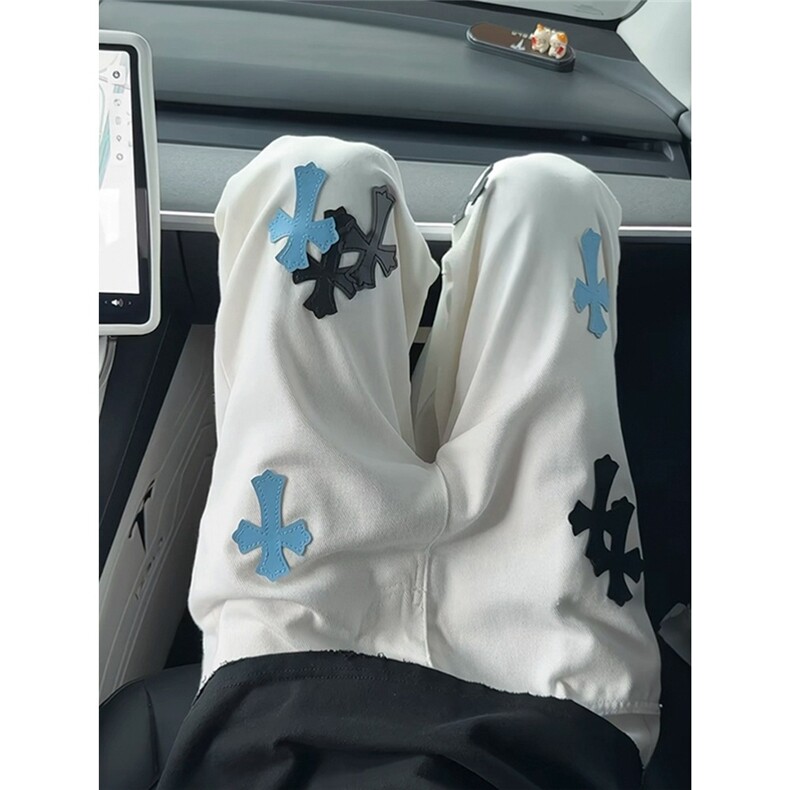 克罗心十字架牛仔裤男女新款潮牌痞帅宽松直筒休闲裤N795-P47,男装牛仔裤,星座208-5