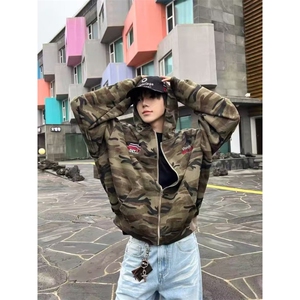 2025美式迷彩刺绣连帽卫衣外套男冬季宽松休闲加绒夹克WB607-P60图片