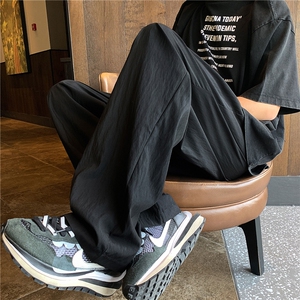 简约休闲风宽松垂感直筒裤男女松紧腰长裤卡其色K72052-特价P40图片