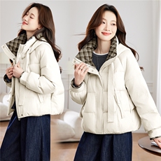 可拆卸针织连帽短款羽绒服女冬2025新款超火巨好看保暖白鸭绒外套，女装羽绒服，琦鑫阁（原依鑫阁）