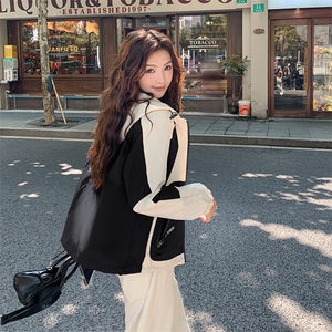 设计感拼接撞色冲锋衣外套女春秋新款高级感休闲连帽夹克上衣图片