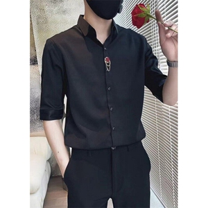 短袖衬衫男装修身轻商务抗皱免烫黑色休闲五分中袖衬衣 CA679图片