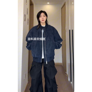 抖音美式复古硬汉立领飞行员夹克做旧皮衣cleanfi JK3095 P80图片