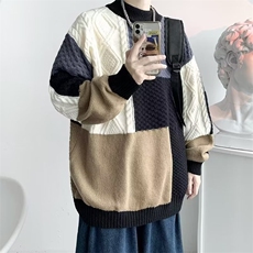 1506A/G7190/P44美式复古拼色针织衫外套男秋冬款麻花圆领毛衣，男装针织衫/毛衣，星座1506A