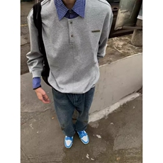 宽松型潮青少年常规秋季假两件小众设计感拼接灰色卫衣男长袖潮流，男装卫衣，星座410-7