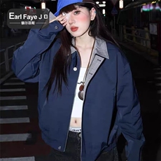 复古格纹拼接假两件棉服外套男女春秋季新款保暖棒球服夹克翻领，男装夹克，星座506A