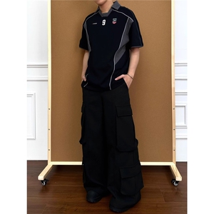 美式痞帅短袖t恤赛车服男夏季潮牌宽松翻领半袖polo衫CA160-P40图片