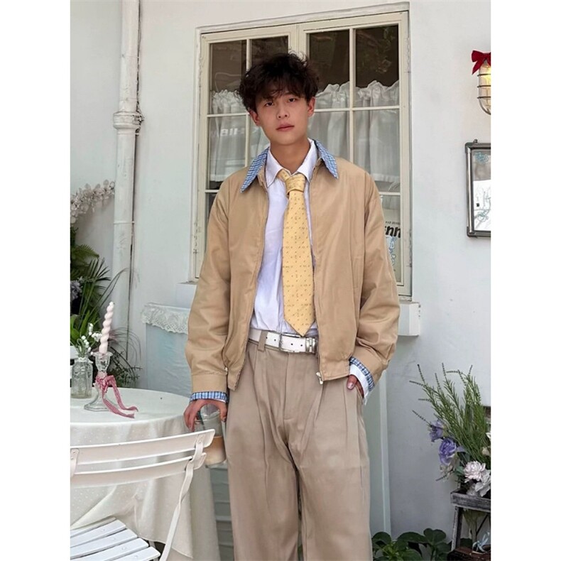 网图miu系cleanfit哈灵顿夹克学院风假两件翻领夹克外套JK198-P78,男装夹克,电商C310