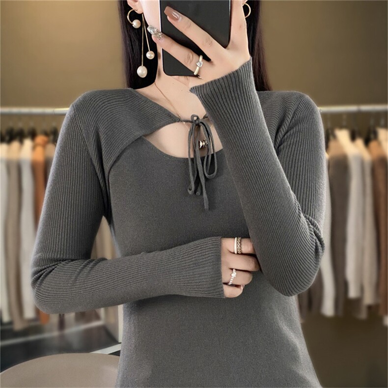 时尚女装55%羊毛披肩假两件针织衫显瘦修身长袖毛衣,针织衫/毛衣,暖姿羊绒