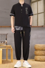 风夏季两件套男士冰丝宽松短袖套装民族男装汉服，男装T恤，星座1206（原A206）
