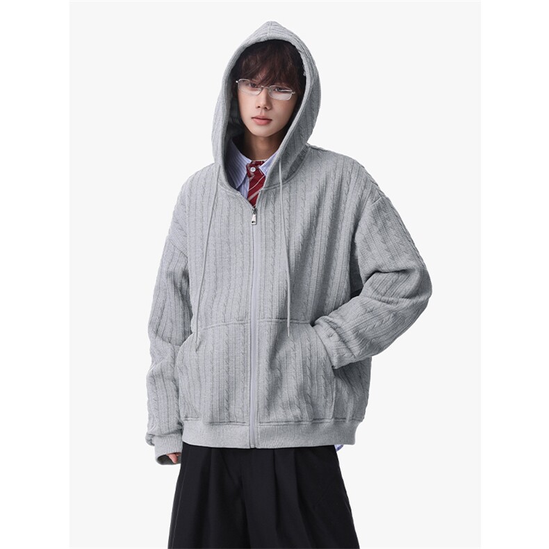 2026春季开衫拉链运动连帽宽松卫衣男肌理感外套W24565-特P45控98，女装短外套，电商A001