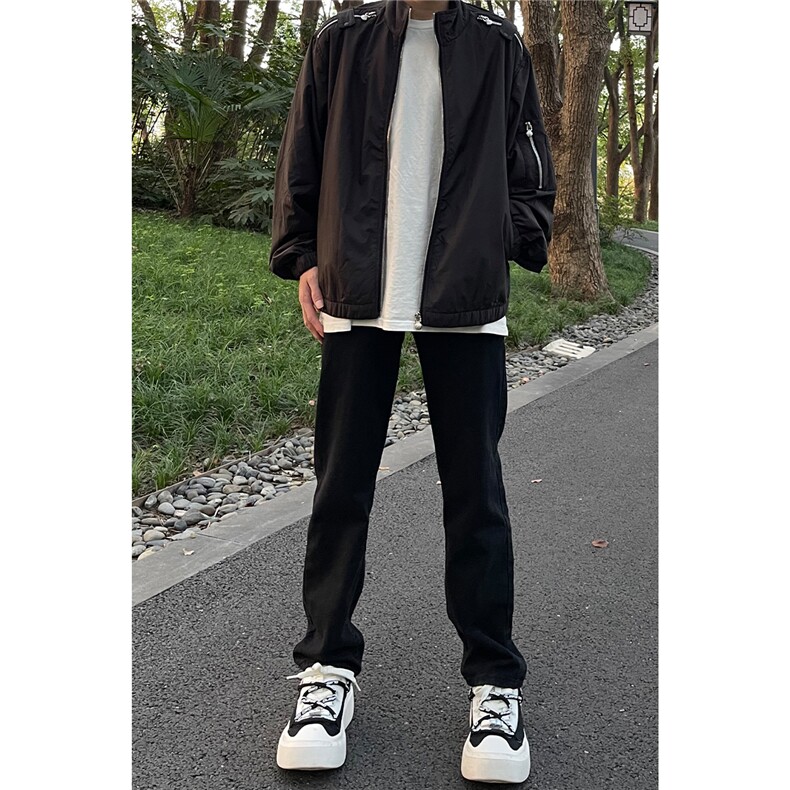 纯黑色微喇牛仔裤男美式cleanfit裤子A080-9601-常规P40图片