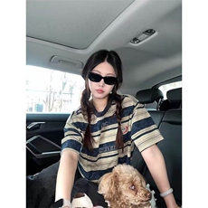 美式撞色条纹短袖男生夏季青少年高街美式设计感T恤复古休闲半袖，男装T恤，星座1008