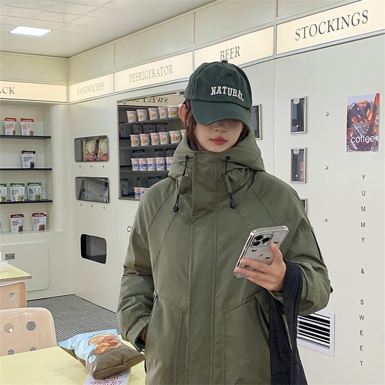 现货小个子简约棉衣抽绳连帽领子保暖女厚2024年棉服外套,女装棉衣/棉服,冬木谷雨