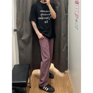 紫色牛仔裤男修身直筒美式高街vibe裤子高个子1007-LLNZ01-特P48图片