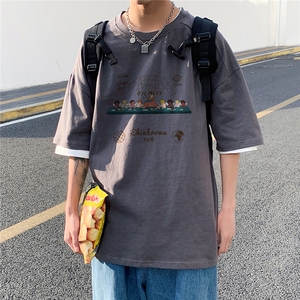 1港风印花休闲情侣日系风潮大码短袖T恤男DT7652P25控38图片