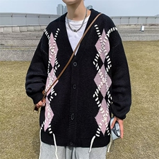 针织开衫男韩版潮流拼色菱形2024冬季ins宽松MY186-53，男装卫衣，星座1109-3